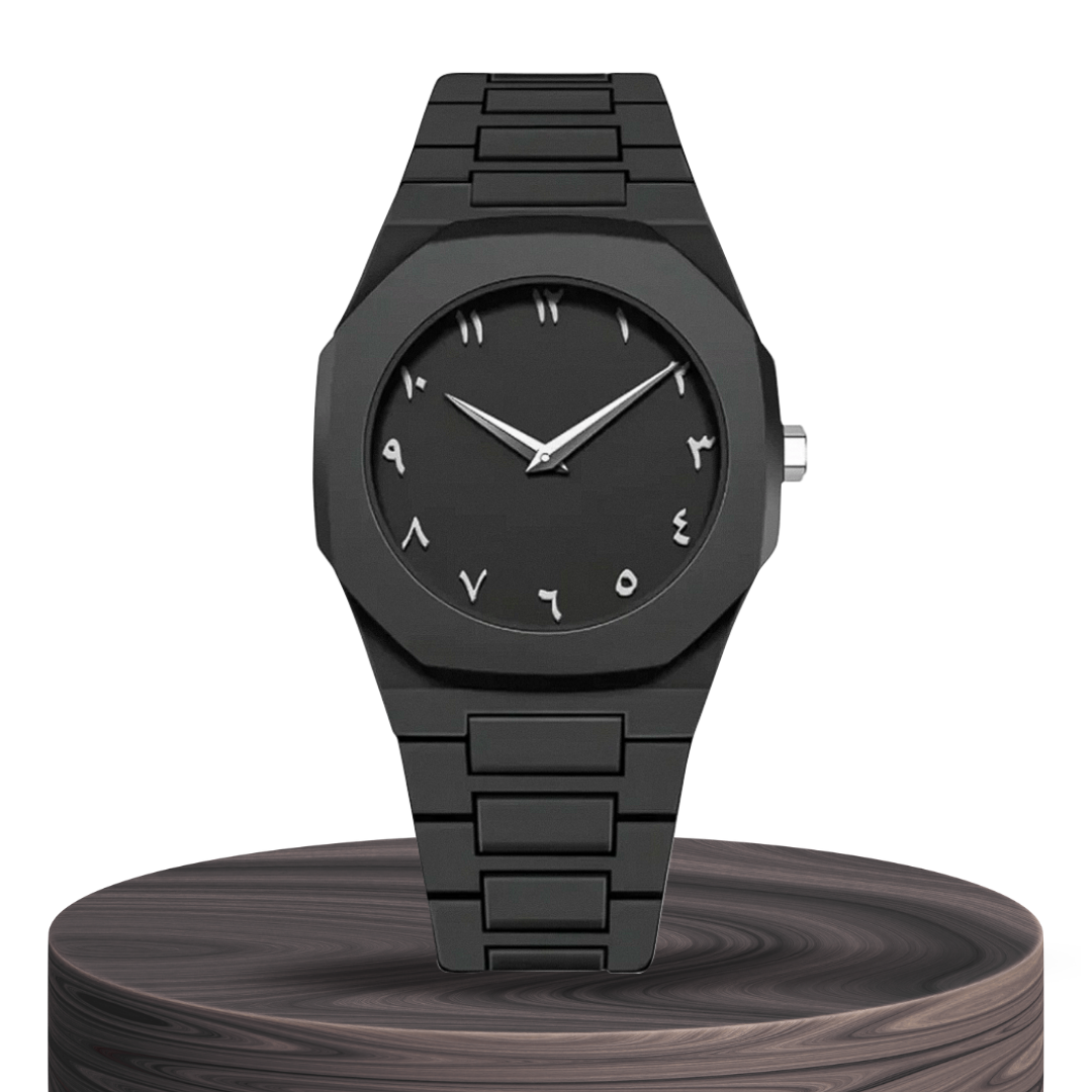 Zain | Distinct Arabic Numerals Bold All-Black Minimalism Watch | 44mm