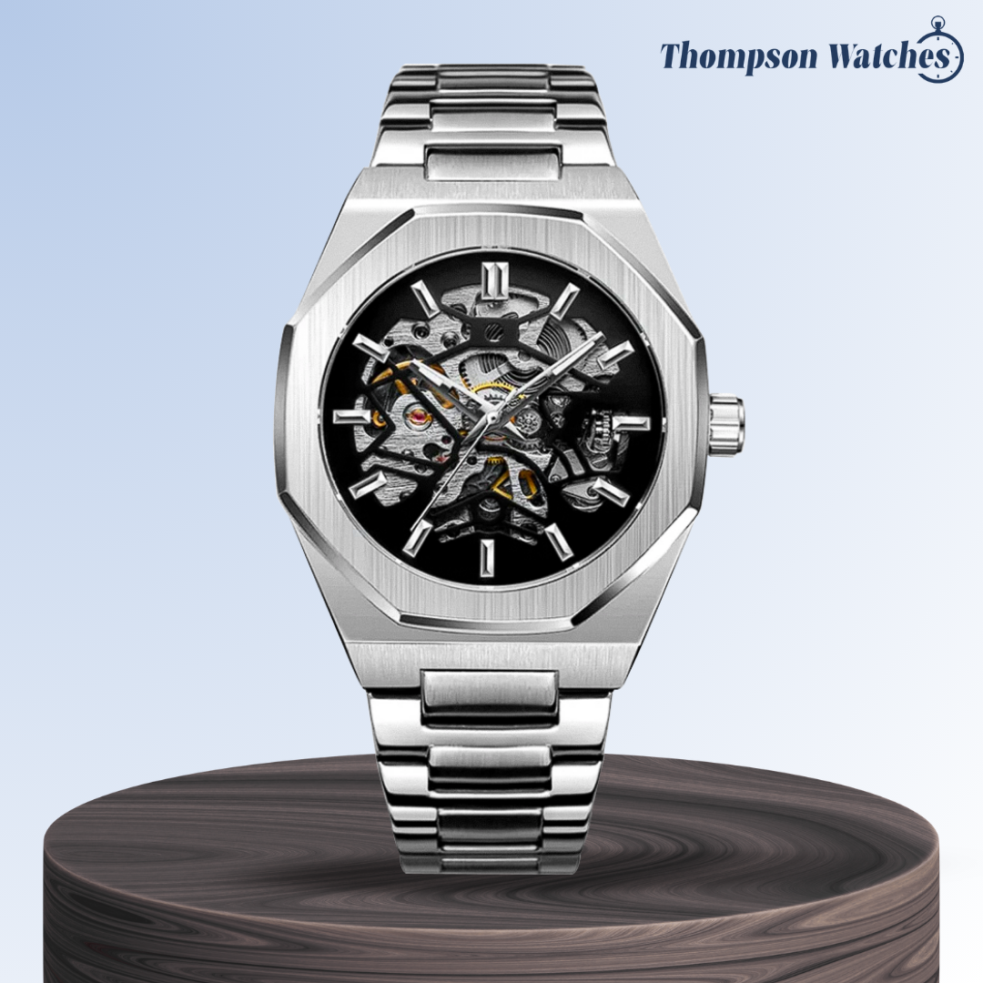 Luca | Intricate Skeleton Movement Bold Brushed Steel Watch | 42mm