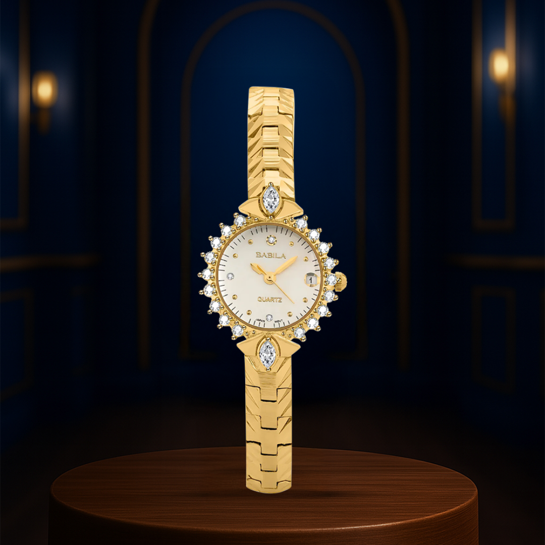 Valenza | Gold Crystal Bezel Women’s Bracelet Watch| 32mm