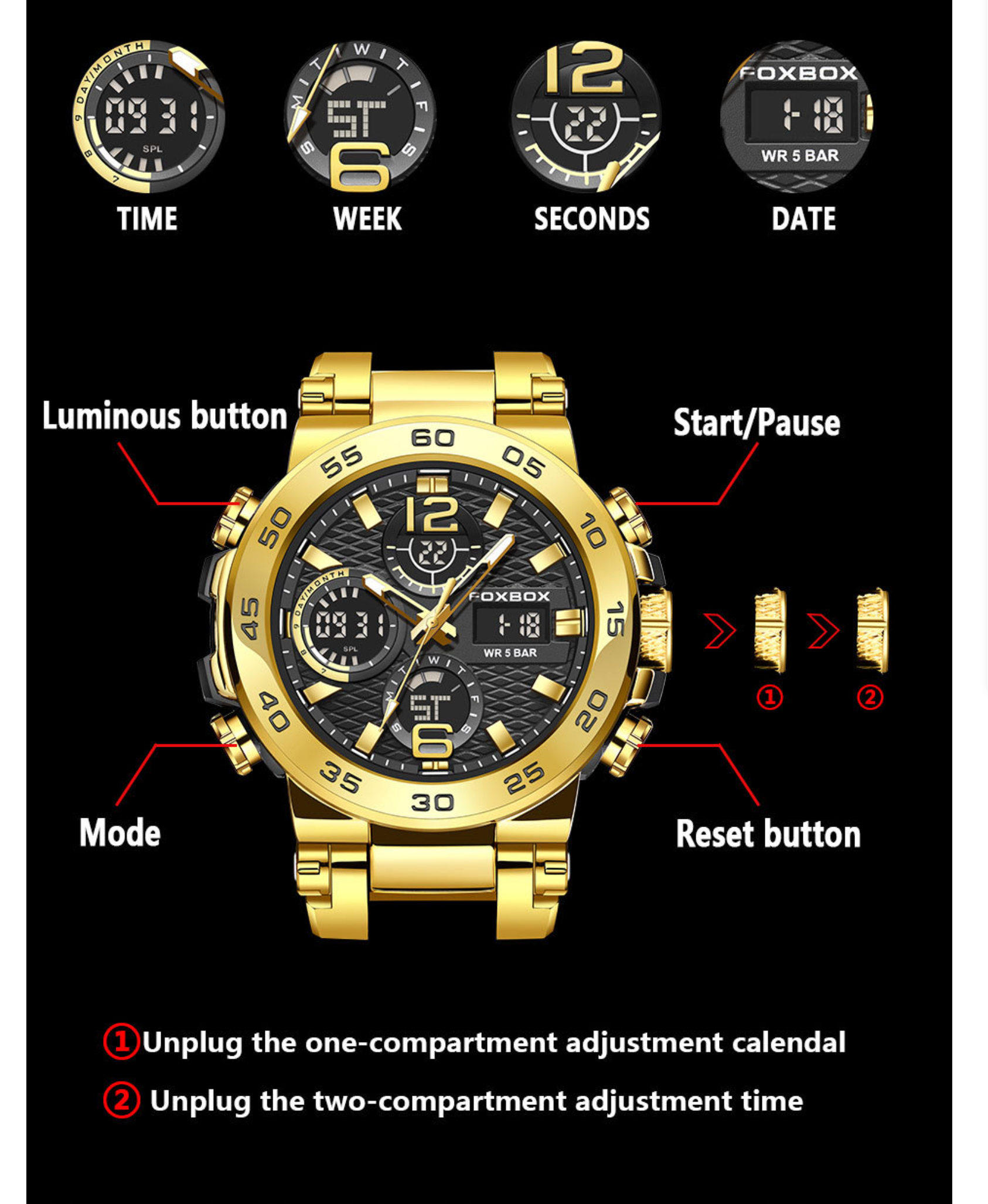 Nate | Men's Dual Display Digital Military Quartzwatch |46mm