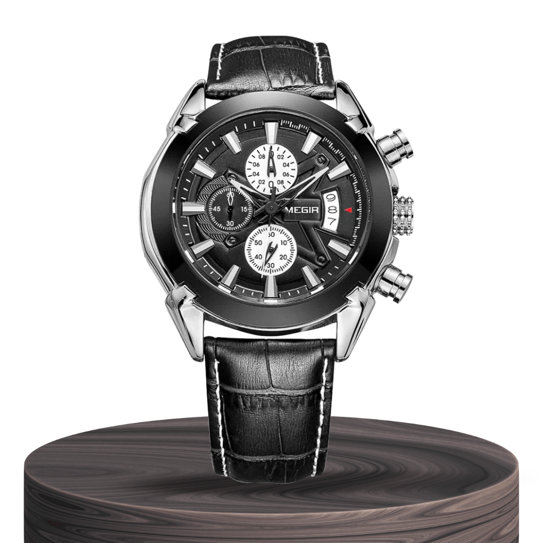 Jaxon | Sophisticated Leather Finish Bold Chronograph Watch | 47mm
