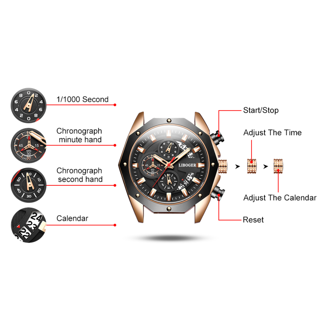 Dean | Men's Silicone Strap Sports Chronograph Quartz Watch | 35mm